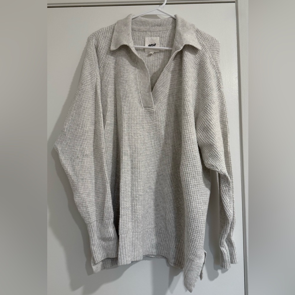 aerie Waffle-Knit V-Neck Sweater - Light Gray